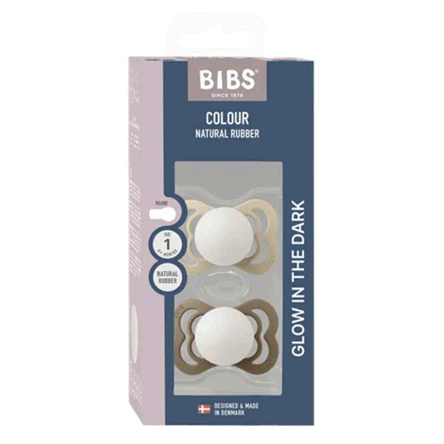 BIBS Pacifier Supreme Silicone Vanilla Glow/Dark Oak Glow 2-pack Size 1 Bibs