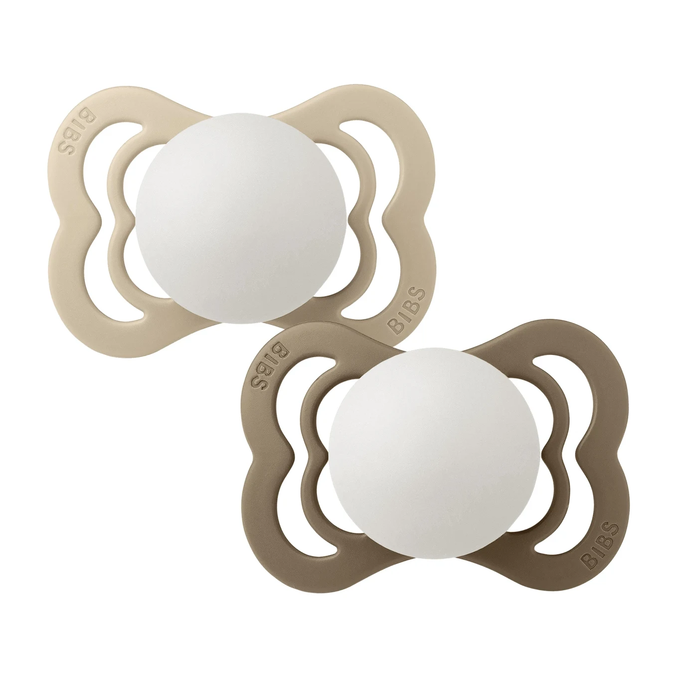 BIBS Pacifier Supreme Silicone Vanilla Glow/Dark Oak Glow 2-pack Size 1 Bibs