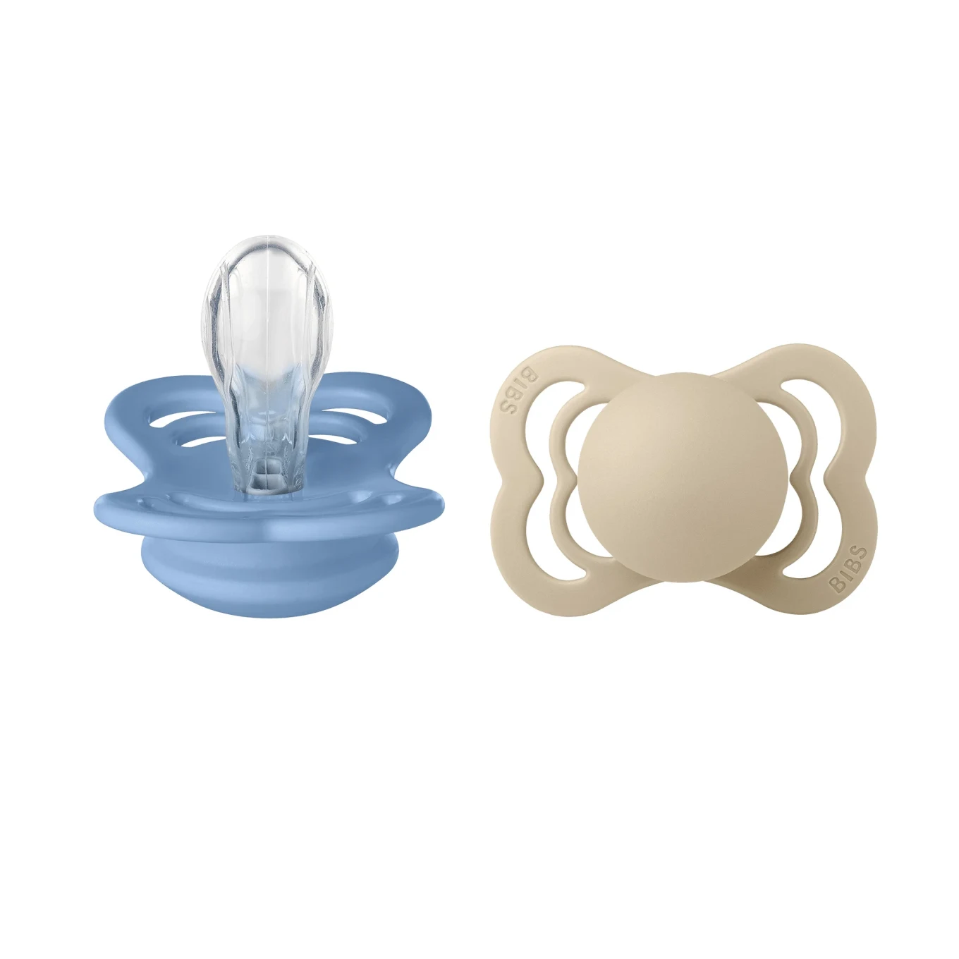 BIBS Pacifier Supreme Silicone Vanilla/Sky Blue 2-pack Size 1 Bibs