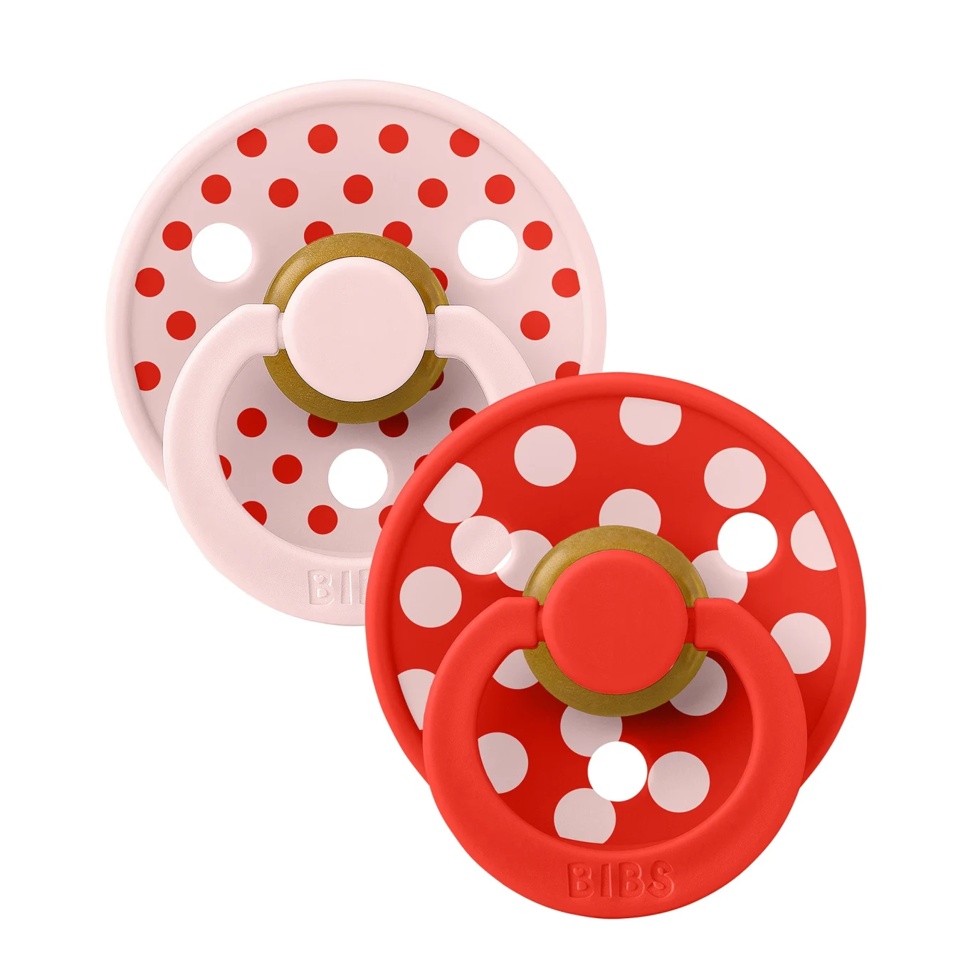 BIBS Pacifier Studio Colour Polka Latex Blossom/Candy Apple 2-pack Size 1 Bibs