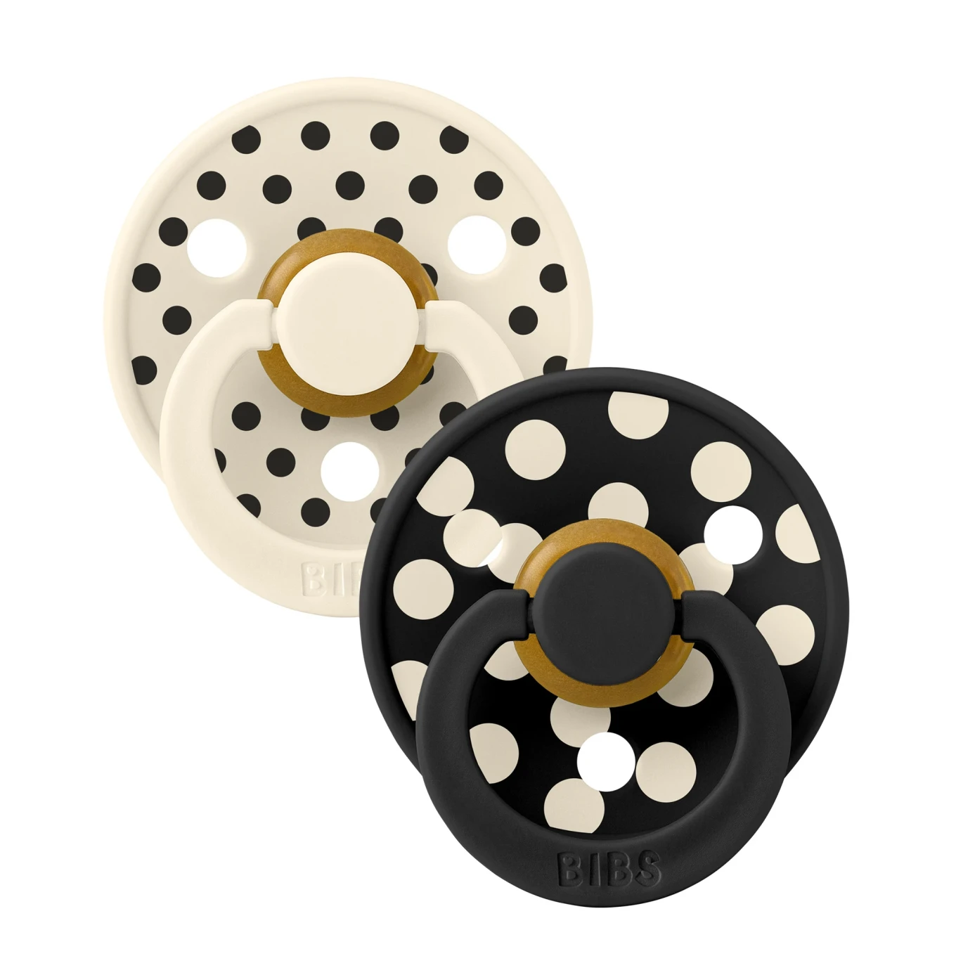 BIBS Pacifier Studio Colour Polka Latex Ivory/Black 2-pack Size 1 Bibs