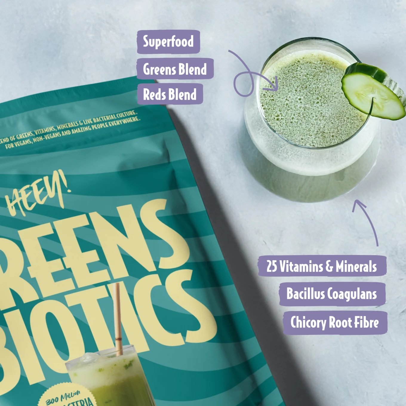 Heey! Greens & Biotics Superfood Hallon Lime 300 g Heey!