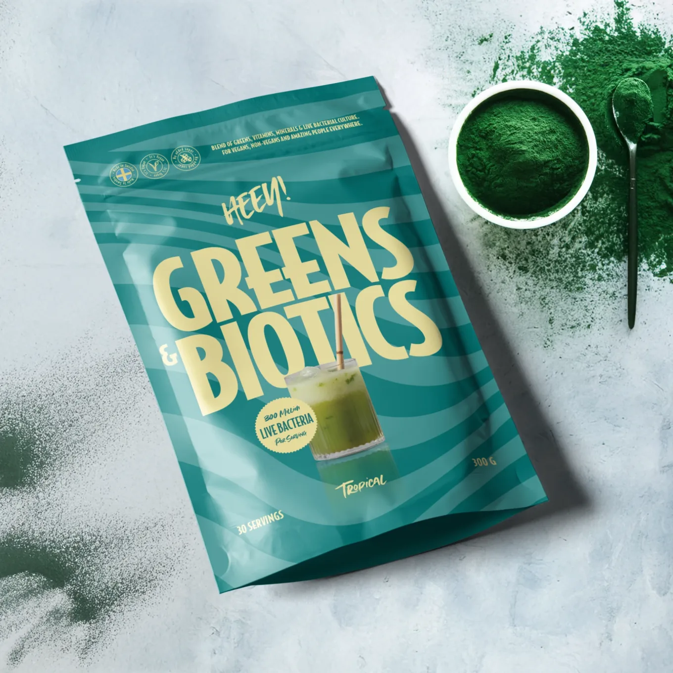 Heey! Greens & Biotics Superfood Mixade Bär 300 g Heey!