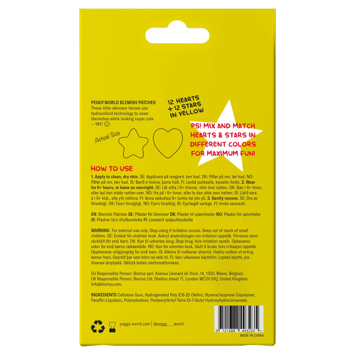 Peggy World Blemish Patches Hearts and Stars Yellow 24 st Peggy World