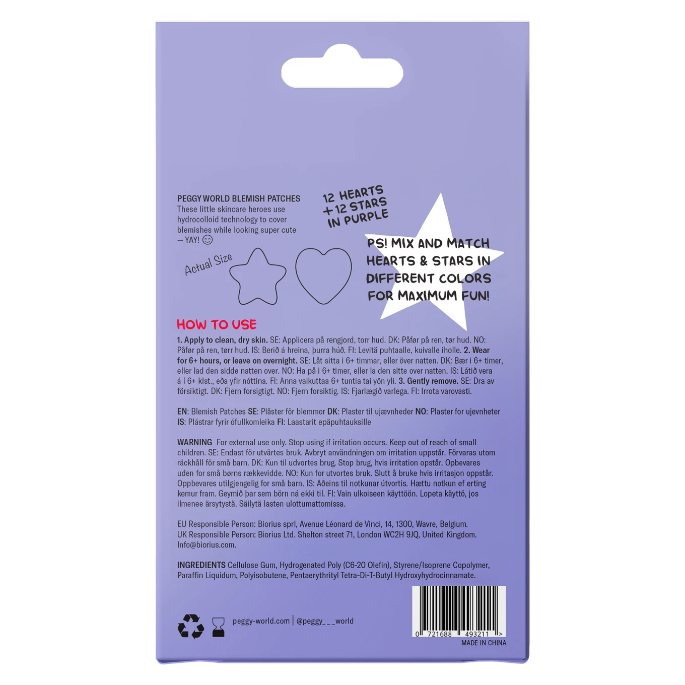 Peggy World Blemish Patches Hearts and Stars Purple 24 st Peggy World