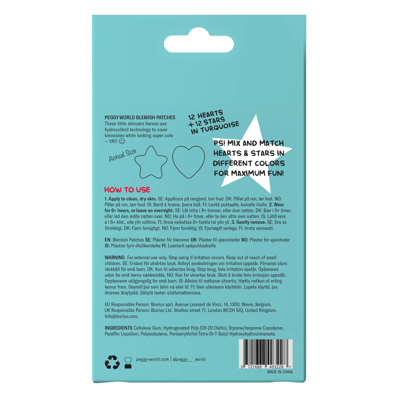 Peggy World Blemish Patches Hearts and Stars Turquoise 24 st Peggy World