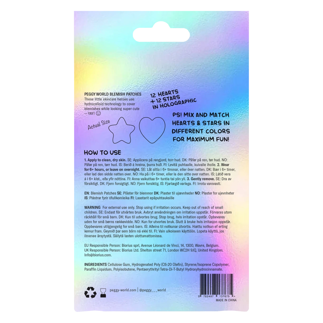Peggy World Blemish Patches Hearts and Stars Holographic 24 st Peggy World