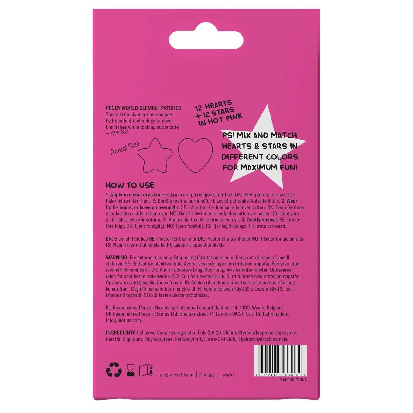 Peggy World Blemish Patches Hearts and Stars Hot Pink 24 st Peggy World