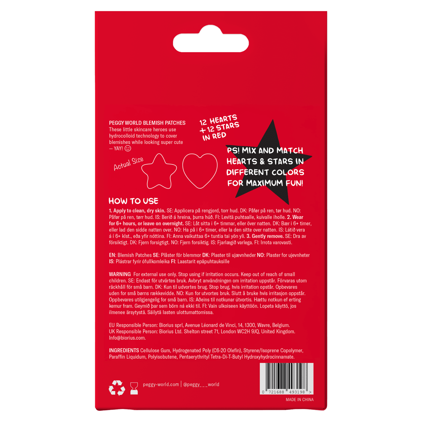 Peggy World Blemish Patches Hearts and Stars Red 24 st Peggy World