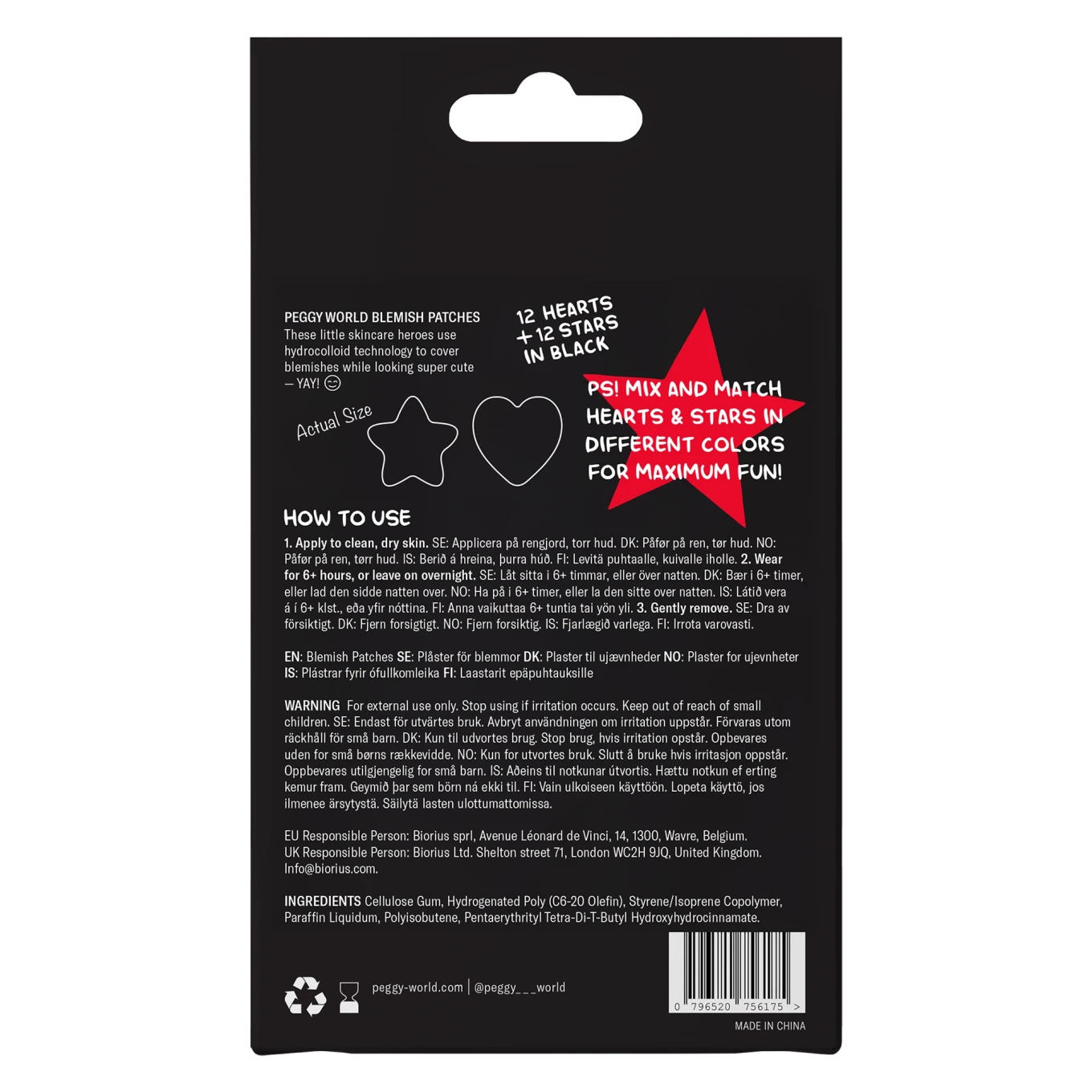 Peggy World Blemish Patches Hearts and Stars Black 24 st Peggy World