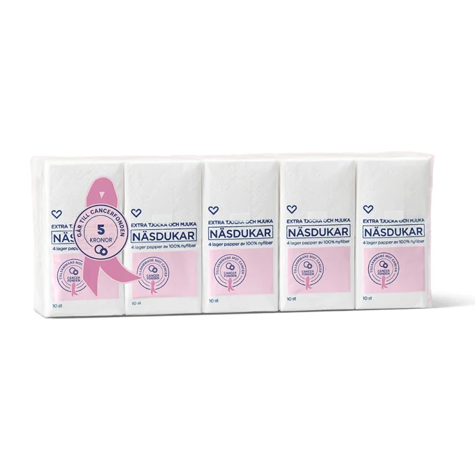 Hjärtats Pappernäsdukar Rosa Bandet 10x10 st Hjärtats