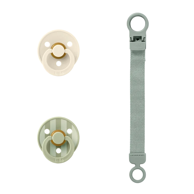 BIBS Colour Pacifier & Loop Clip Gift Set Latex Size 1 Sage Bibs