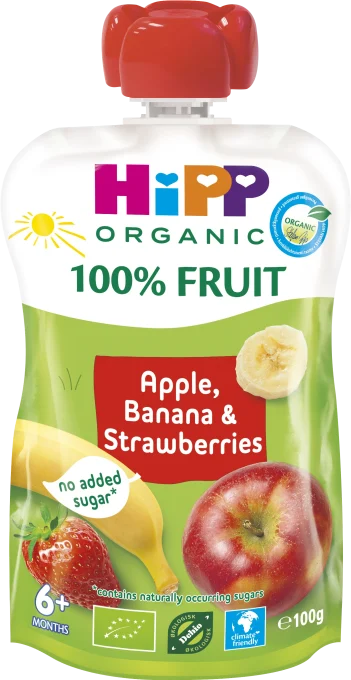 HiPP Klämmis Äpple, banan & jordgubb 6 mån 100g HIPP