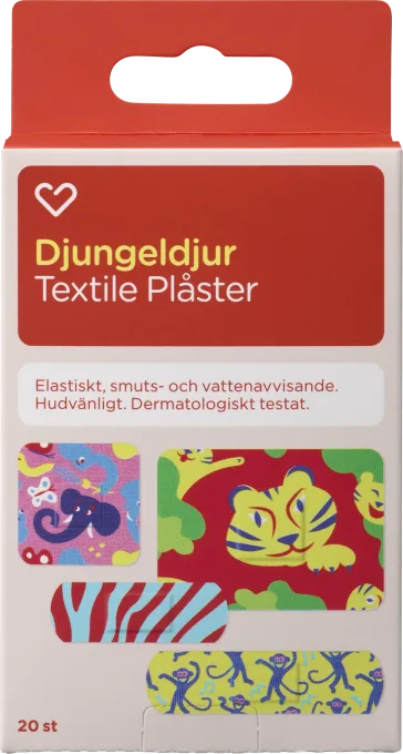 Hjärtats Plåster Barn Djungeldjur Textile 20st Hjärtats