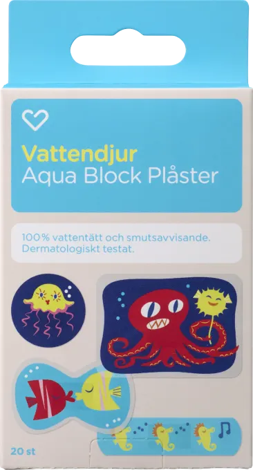 Hjärtats Plåster Barn Vattendjur Aqua Stop 20st Hjärtats
