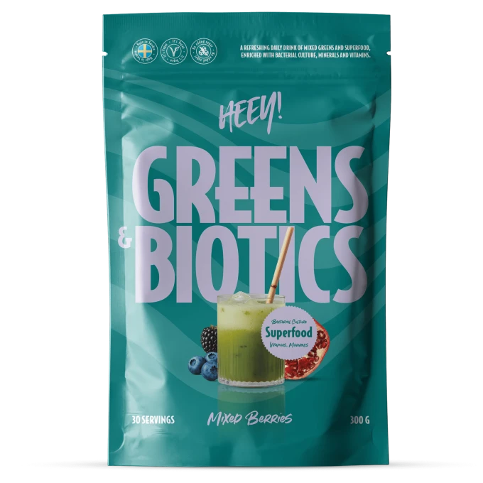 Heey! Greens & Biotics Superfood Mixade Bär 300 g Heey!