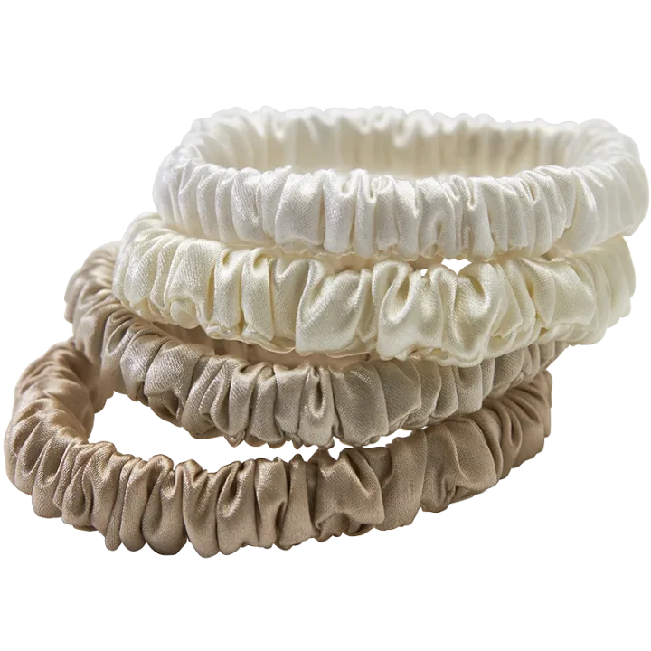 Lenoites Mulberry Silk Skinny Scrunchies White, Cream White, Beige, Light Brown Lenoites