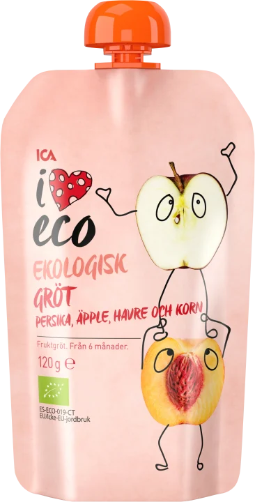 ICA I Love Eco Fruktgröt Persika Äpple HAVRE & Korn 120 g ICA I Love Eco