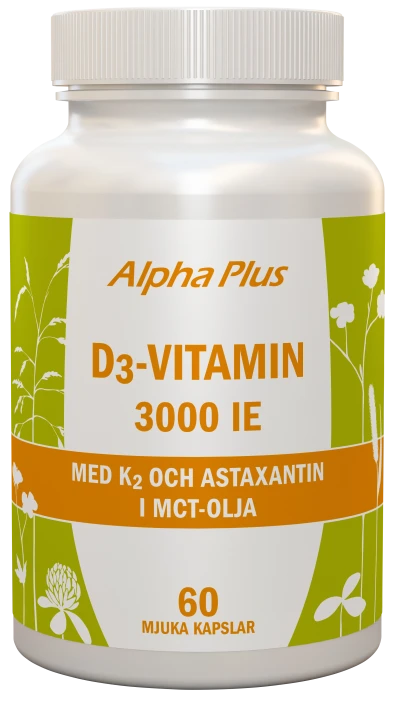 Alpha Plus D3-Vitamin 3000 IE med K2 60 kapslar Alpha Plus