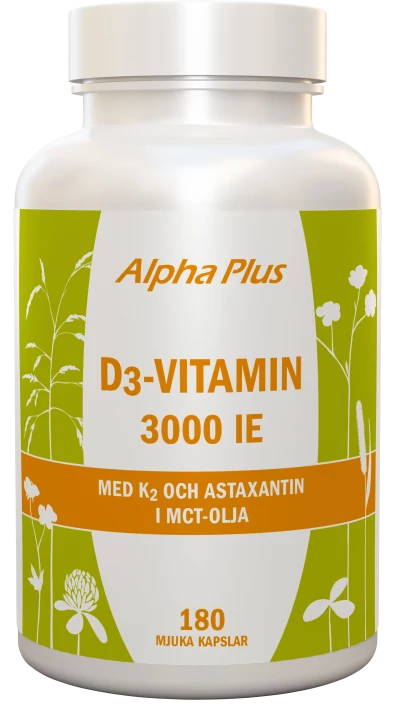 Alpha Plus D3-Vitamin 3000 IE med K2 180 kapslar Alpha Plus