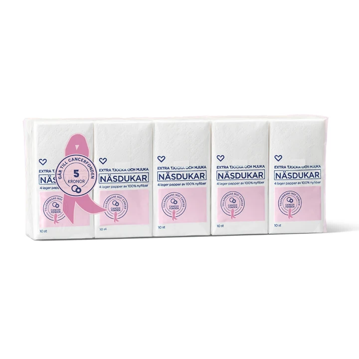 Hjärtats Pappernäsdukar Rosa Bandet 10x10 st Hjärtats