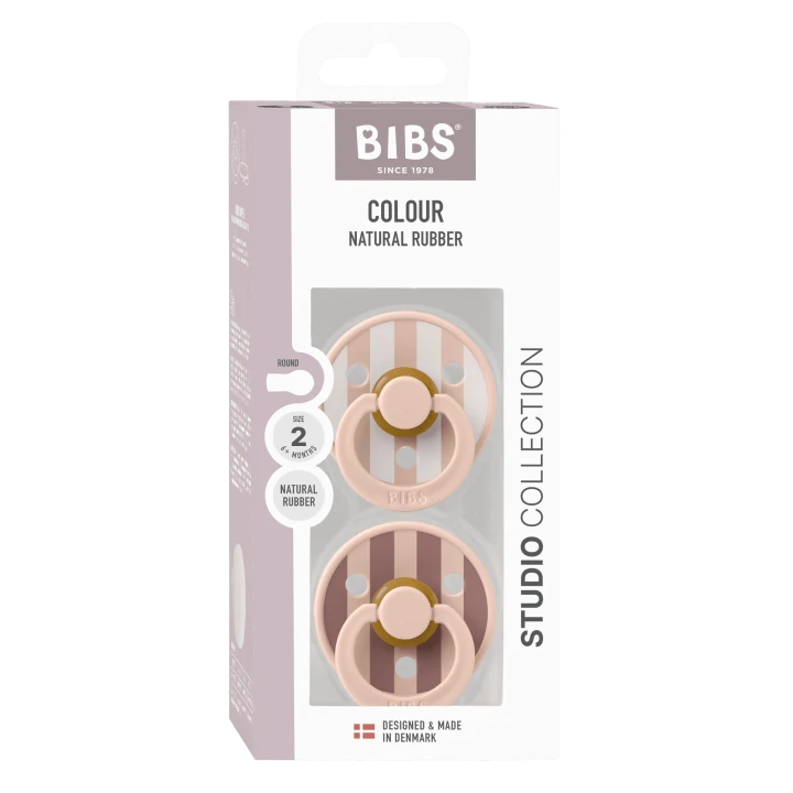 BIBS Pacifier Studio Colour Block Latex Size 2 Blush Mix 2-pack Bibs