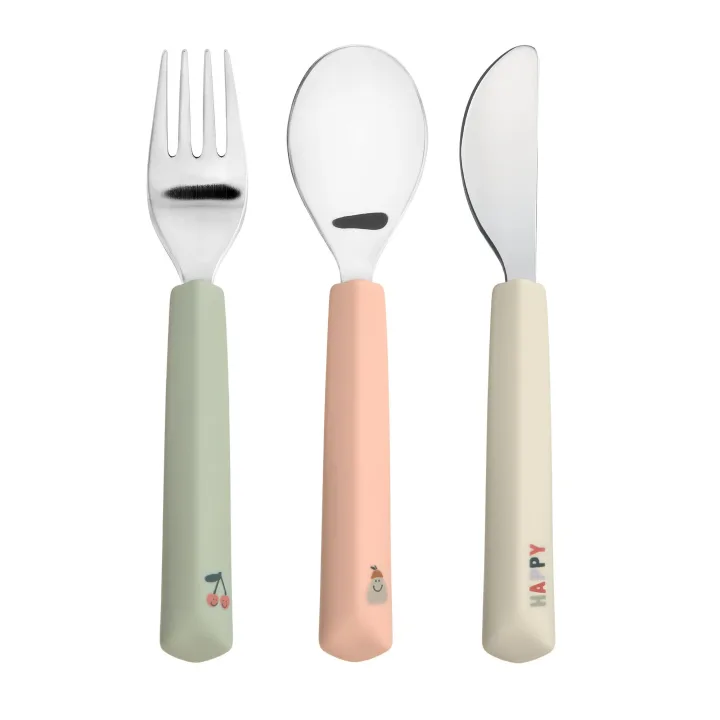 LÄSSIG Cutlery Silicone Handle Happy Fruits 3 Delar Cherry LÄSSIG