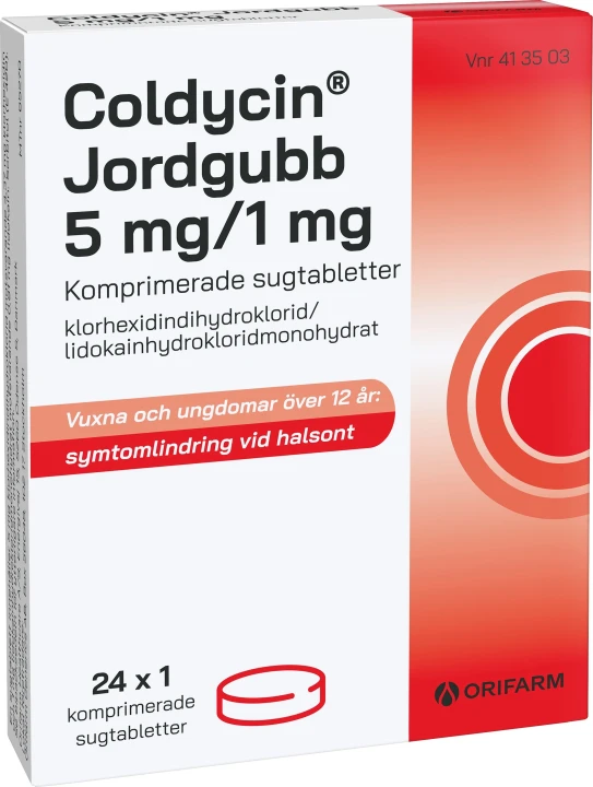 Coldycin Jordgubb 5 mg/1 mg 24 sugtabletter Coldycin