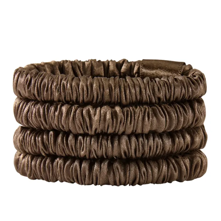 Lenoites Mulberry Silk Skinny Scrunchies Dark Brown Lenoites