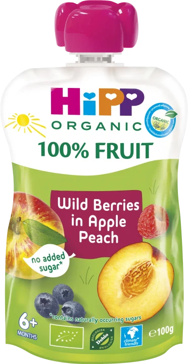 HiPP Klämmis äpple, persika, blåbär & hallon (wild berries) 6 mån 100 g HIPP