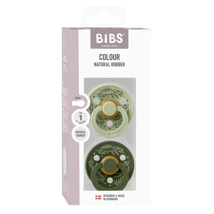 BIBS Pacifier Colour Holiday Leaf Latex Sage/Hunter Green 2 pack Size 1 Bibs