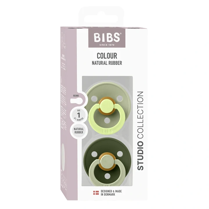 BIBS Pacifier Studio Colour Fusion Latex Sage Hunter Green Mix 2 pack Size 1 Bibs