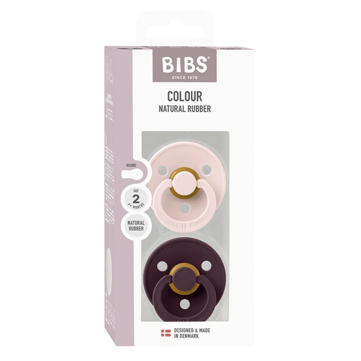 BIBS Pacifier Colour Latex Petal/Plum 2 pack Size 2 Bibs