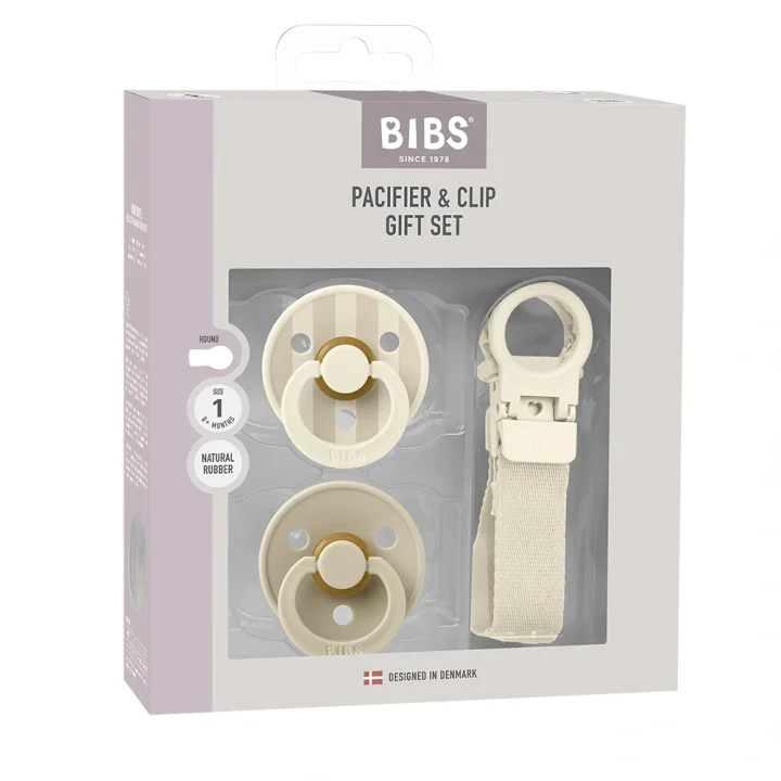 BIBS Colour Pacifier & Loop Clip Gift Set Latex Size 1 Ivory Bibs