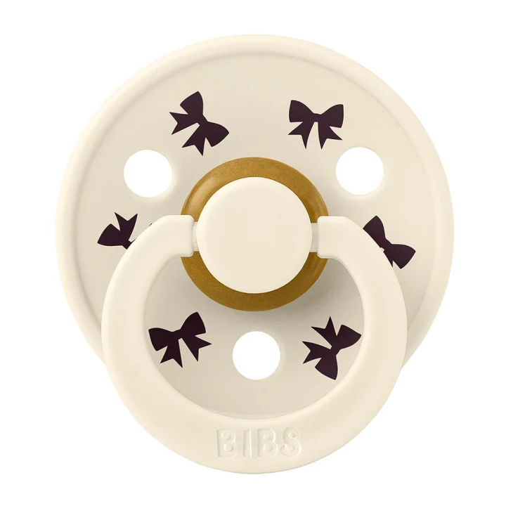 BIBS Pacifier Colour Holiday Bow Latex Ivory/Plum 2 pack Size 1 Bibs