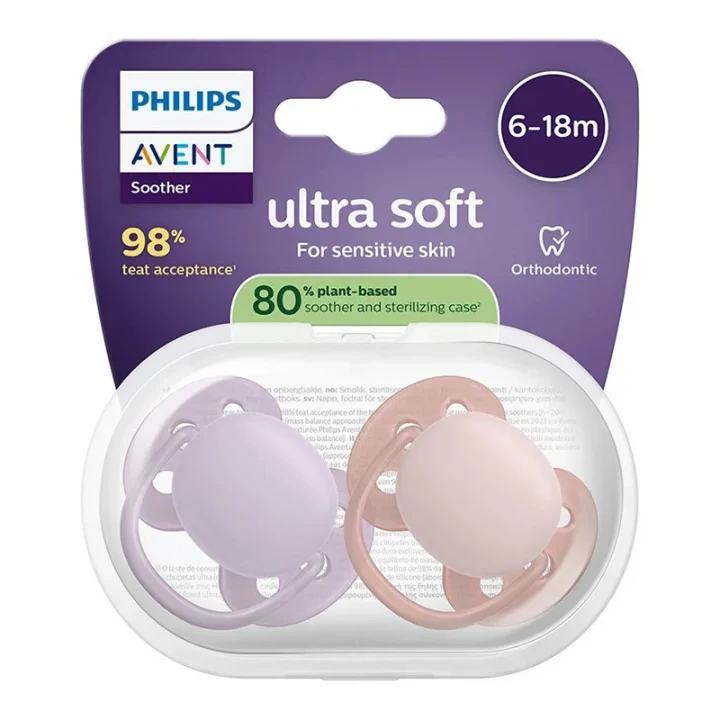 Philips Avent Ultra Soft Napp 6-18 mån 2-pack  Lila/Rosa Philips Avent