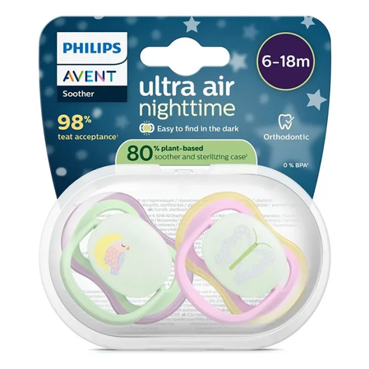 Philips Avent Ultra Air Napp Natt 6-18 mån 2-pack  Rosa/Grön Philips Avent