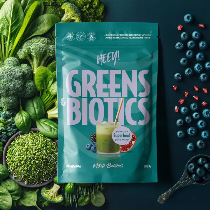 Heey! Greens & Biotics Superfood Mixade Bär 300 g Heey!